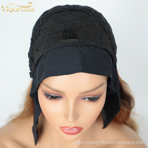 New Fashion Ombre Brown None Replacement Body Wave Heat Resistant Fiber Hair Synthetic Headwraps Hair Wig Headband Wigs